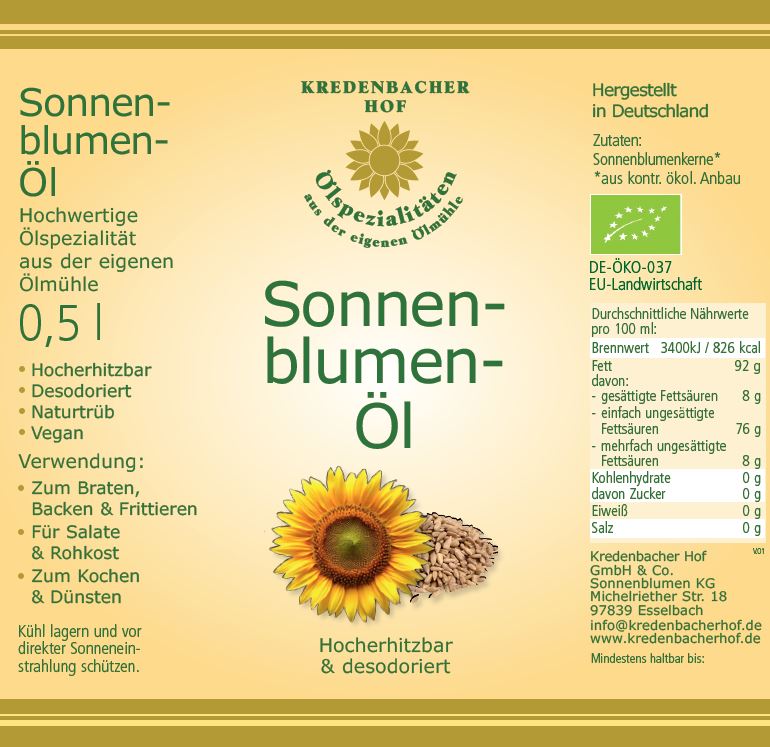 Sonnenblumenöl Bio – Desodoriert 0,5l